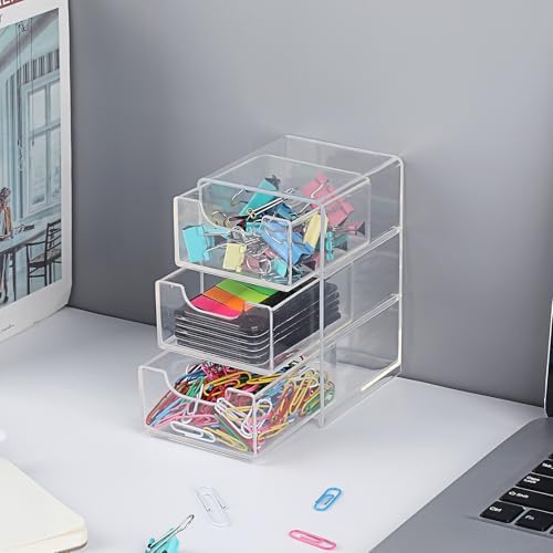 Hipiwe Clear Acrylic Drawer Organizer Bathroom Qtip Holder with 3 Drawers