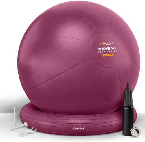 Yoga Ball Chair for Office Desk with Base - Ergonomic Balance & Stability Exercise Ball Seat for Adults - Active Sitting for Posture, Core & Back Pain Relief, Home Gym, Therapy, Pump