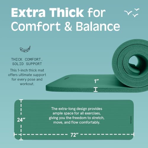 Retrospec Solana Yoga Mat 1" Thick w/Nylon Strap for Men & Women - Non Slip Exercise Mat for Home Yoga, Pilates, Stretching, Floor & Fitness Workouts