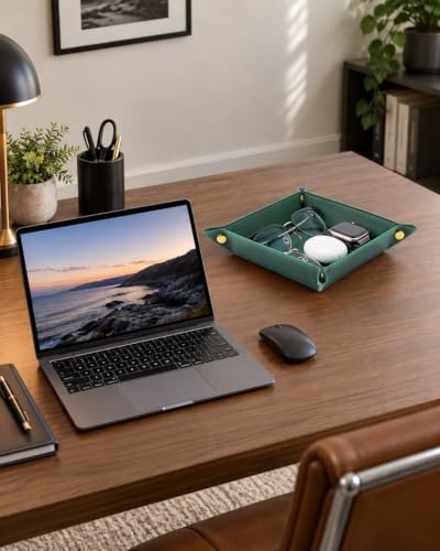 LAMOTI Valet Tray, PU Leather Catchall Tray for Desk & Nightstand