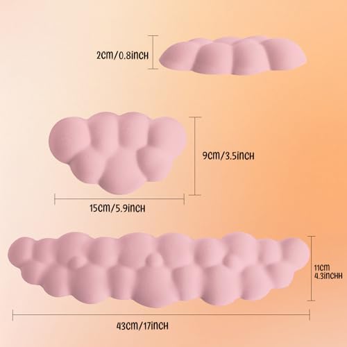 Keyboard Wrist Rest Mouse Wrist Support Set, Cloud Keybroad Wrist Rest Pad with Non-Slip PU Base, Memory Foam Wrist Rest for Pain Relief Computer Laptop Gaming Home Office, Pink