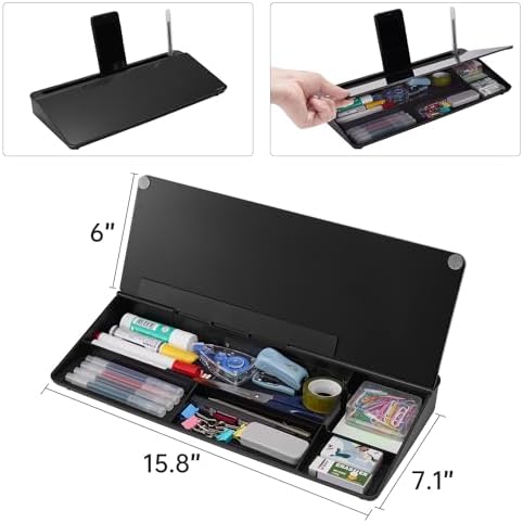 TSJ OFFICE Desktop Whiteboard Dry-Erase-Board - Computer Keyboard Stand White Board Surface Pad with Drawer, Desk Organizers with Accessories for Office, Home, School Supplies - Complete Black