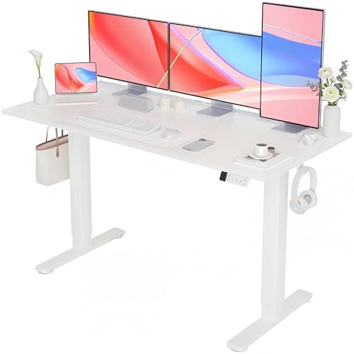 YDN Electric Standing Desk Adjustable Height, 63 x 24 Inches Sit Stand up Desk with Memory Presets & Cable Management, Home Office Desk for Office & Computer Workstation, White Frame/White Top