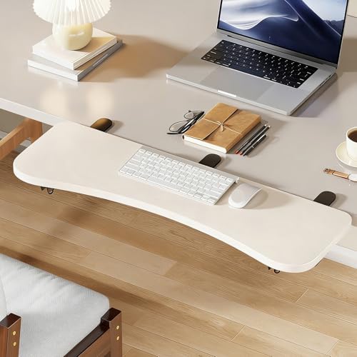 White,A76*24,Ergonomics Desk Extender Tray, Desktop Extender with 3/4 stand, 30"x9.4" Clamp on Table Mount Arm Wrist Rest Shelf, Small Table Edge Extender Tray, 90° Foldable Computer Arm Rest for Desk
