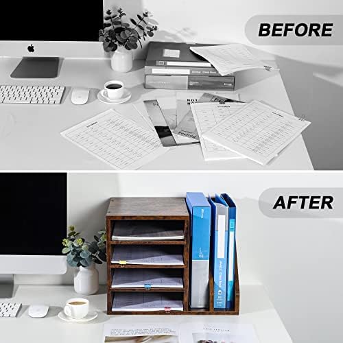 PAG-Mass Wood Desktop File Holder Organizer Mail Sorter for File Folders, Mails, Envelopes, Mailing Supplies or Magazines, Brown