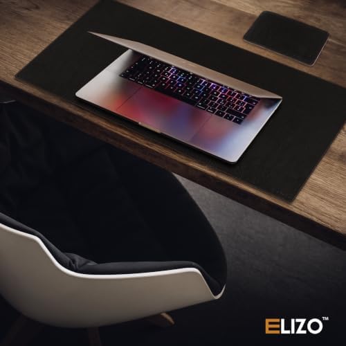 ELIZO Leather Desk Pad Real Leather Desk Mat Thick (3mm) Double Layer (32x16) Cover Blotter Desk Protector Large Computer Mat for Keyboard Mouse Pad Table Laptop Mat Office Accessories - Vintage Black