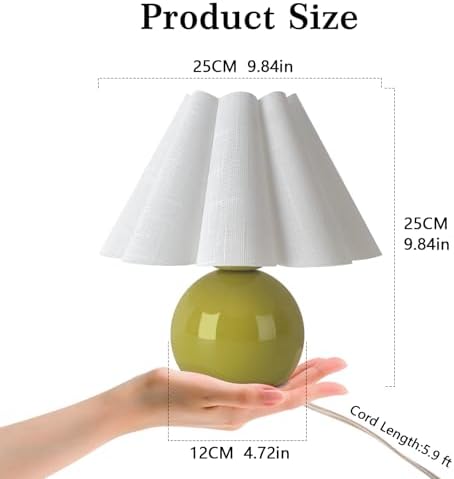 Green Small Touch Control Table Lamp for Bedroom, Green Bedside Lamps for Nightstand, Cute Mini Small Table Lamps for Small Spaces with Scalloped Shade for Kitchen Counter, Bookshelf, Living Room