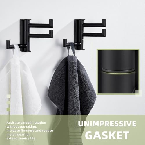 Suyar Bathroom Towel Hook Matte Black, Swivel Coat Robe Holder with 3 Arms
