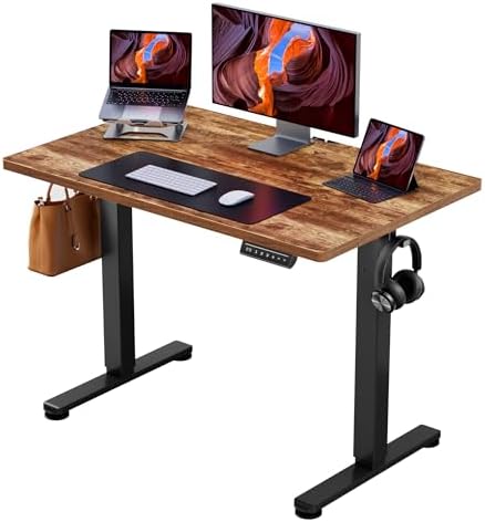 ErGear Height Adjustable Electric Standing Desk, 40 x 24 Inches Sit Stand up Desk, Memory Computer Home Office Desk, Vintage Brown