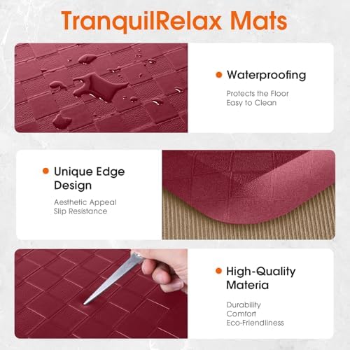 TranquilRelax 4/5 Inch Cushioned Anti Fatigue Kitchen Mats for Floor, Burgundy