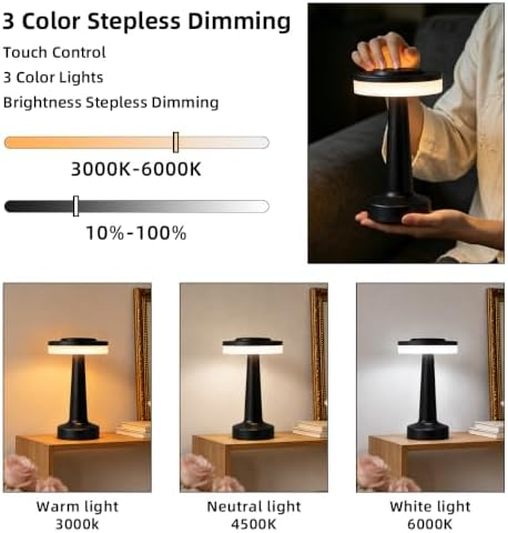 LED Portable Cordless Rechargeable Table Lamp,Black