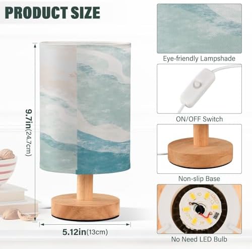 Bedside Lamp Bohemian Beach Table Lamp for Bedroom LED Nightstand Lamp Shade USB Ports Wood Base for Living Room Dorm Office