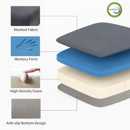 6" Extra Thick Memory Foam Office Chair Cushion – 2-Layer Booster Seat for Back & Tailbone Pain Relief, 18 x 16 x 6in Non-Slip Cushion with Carry Handle for Wheelchair, Car, and Airplane