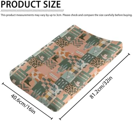 Western Cactus Cow Skulls Hats Patchwork Baby Changing Pad Cover, Unisex Western Nursery Diaper Changing Table Pad Mat Sheet for Boys Girls-16x32