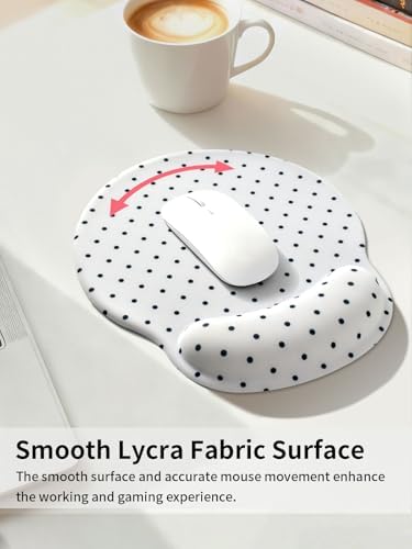 Seorsok Cute Black Polka Dot Mouse Pad with Gel Wrist Support Mouse Pad,Ergonomic Aesthetic,Comfortable Mousepad for Office Game Work Computer,Pain Relief Mousepad with Non-Slip Silicone Base,White