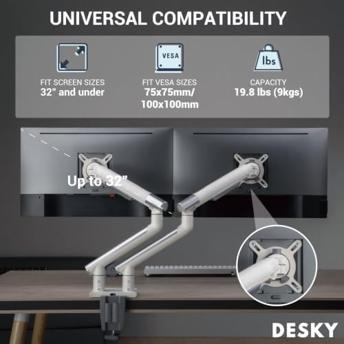 Desky Dual Slim Aluminium Monitor Arm White