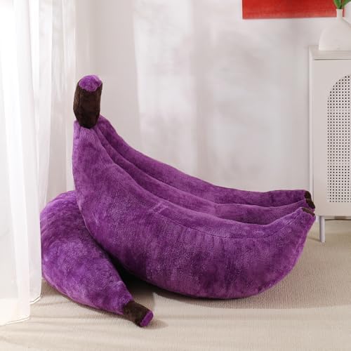 Banana Bean Bag Chair with Ottoman, Floor Sofa Bed with Footrest, Comfy Convertible Lounger for Teens & Adults, Plush Couch for Bedroom, Living Room or Dorm, M-Violet