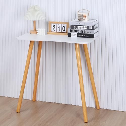28" Small Standing Desk, Sit and Stand Up, Modern Computer Office Desk with Thickened Plate Spacious Desktop, Solid Wood Work Writing Table for Home Office White