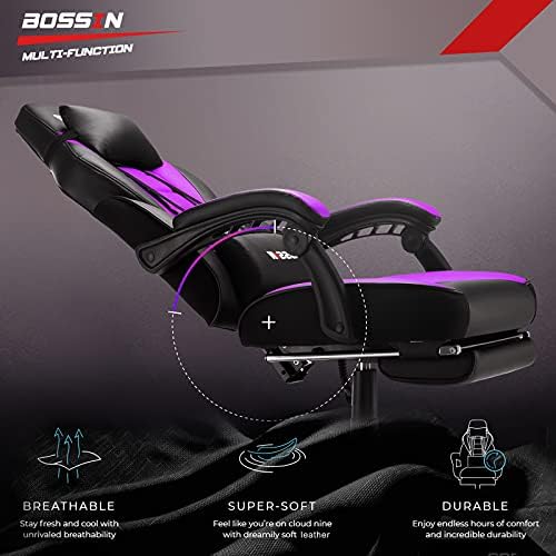 BOSSIN Massage Gaming Office Chair, 400LBS High Back Computer Chair with Footrest and Headrest, Adjustable Swivel Silla Gamer, Ergonomic Heavy Duty, Big and Tall Chair with Lumbar Support