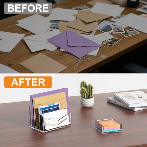 Beego Envelope and Mail Organizer Countertop - 3 Compartments Clear Acrylic Desk Organizer Letter Holder Desktop File Sorter Bill Document Folder Rack for Office, Home, School Desk Organization