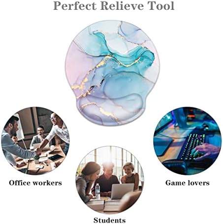 Mouse Pad with Wrist Support, Desk Decor for Office Marble Design Mouse Pad Non-Slip Rubber Base Mousepad for Desk Laptop Gaming Working Computers Laptop Easy Typing & Pain Relief, Blue
