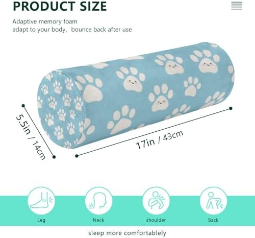 Cute Cartoon White Paw Prints Lumbar Support Pillow Sleep Roller Pillow For Neck Massage Table Cushion Pad Foam Zippered Bolster Cover almohada para piernas