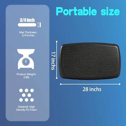 Large Comfort Standing Desk Mat (17"x28") - 3/4 Thick PU Foam Anti Fatigue Foot Massage Mat with Acupressure Points, Non-Slip Waterproof Easy Clean Kitchen Floor Mat for Office Home