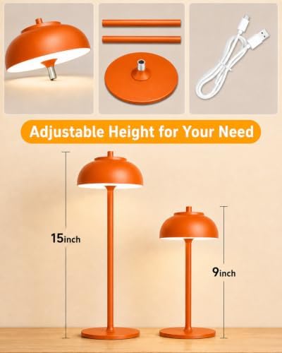 Orange Cordless Table Lamps, Rechargeable LED Touch Lamp, 2 Pack