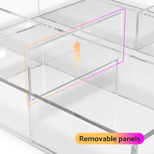 HIIMIEI Acrylic Drawer Organizer, 6 Section Clear Makeup Tray Organizer for Drawer Office Bedroom(11.8x11.8 inch) (Pack of 2)