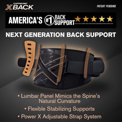 Copper Fit X-Back Brace for Lower Back Pain, Lumbar Support, Herniated Disc, Sciatica, Arthritis – Adjustable, Breathable Design - for Men and Women (Large/XLarge)