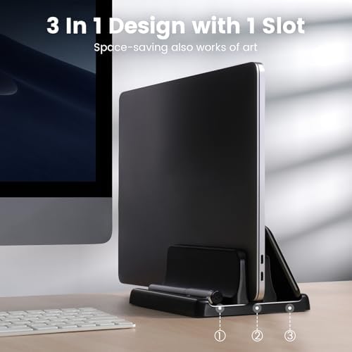 3 in 1 Vertical Laptop Stand Holder,Adjustable ABS Plastic Desktop Notebook Dock,Vertical Laptop Stand Space-Saving for All MacBook/Surface/Samsung/HP/Dell/Chrome Book