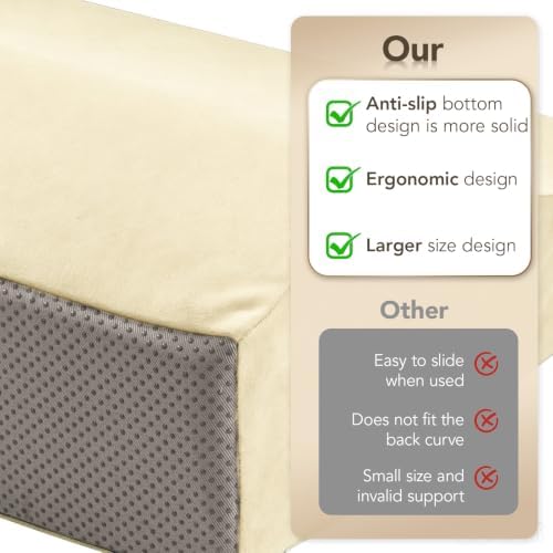 Lumbar Support Pillow for Recliner,Large Memory Foam Back Support Cushion for Sofa & Gaming Chair, Ergonomic Backrest Pillow for Elderly, Comfortable Couch Cushion with Machine Washable Cover,Beige