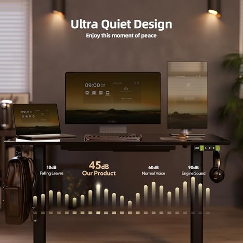 Claiks Glass Standing Desk with Drawers 48x24 Inch Black