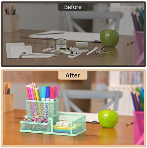 SUPEASY Pen Holder Desk Organizer, Office Supplies Pencil Holder with 3 Compartments, Desk Accessories and Workspace Organizers for Home School Classroom, Green