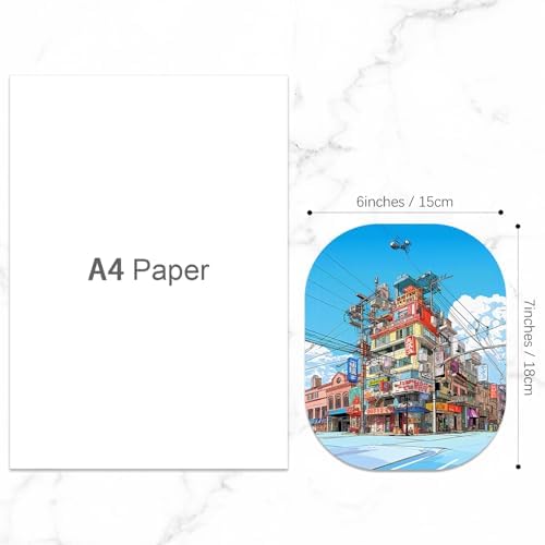 Small Mouse Pad, 6 x 7 Inch, Oval Mini Mouse Pad with Non-Slip Rubber Base for Laptop Wireless Mouse Keyboard Tray Mousepad, Streetscape