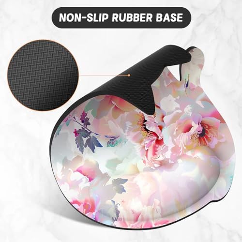 Ergonomic Mouse Pad with Wrist Rest, Cute Cat Memory Foam Padded Pain Relief Non-Slip Wrist Support Mouse Mat for Gaming Work Computer Laptop, Funny Office Supplies Desk Accessory, Pink Flower