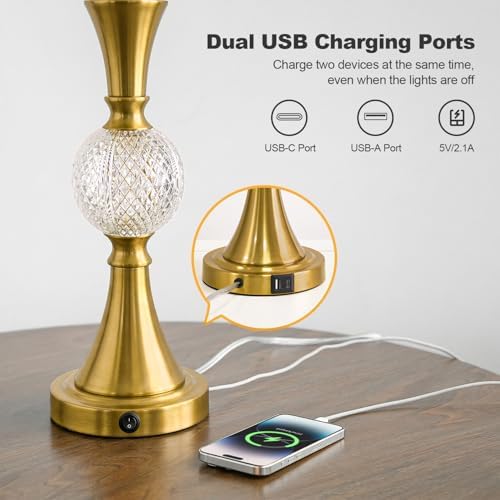 Oneach 28.5" Gold Table Lamps Set of 2, Tall Luxury Bedside Lamps with Night Light, USB A+C Charging Ports, Elegant Metal Nightstand Lamps for Bedroom Office End Table Decoration