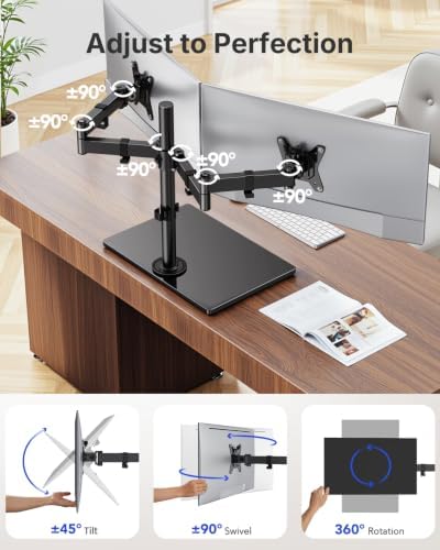 HUANUO Free Standing Dual Monitor Stand for 13-32 Inch Monitors, Glass Base