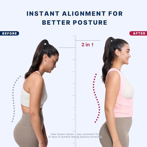 Back Brace Posture Corrector for Women and Men, Shoulder Straightener, Adjustable Full Back Support, Relief for Neck/Shoulder/Back Pain, Scoliosis & Hunchback Correction, Breathable Mesh Design (Pink, Medium/Large (Waist 33"-40"))