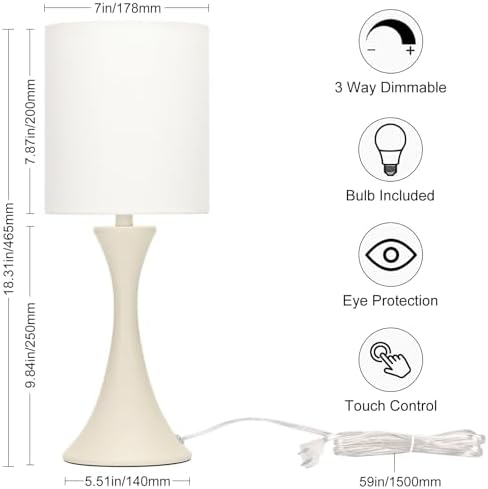 Dimmable Table Lamp, 3 Way Touch Control Desk Lamp, Small Bedside Light
