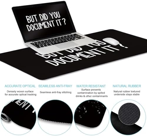 LIMKRIAN Black Mouse Pad Large Desk Mat Set, But Did You Document It Decor