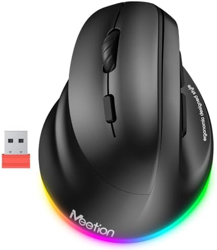 MEETION Left-Handed Wireless Ergonomic Vertical Mouse, Rechargeable - Black