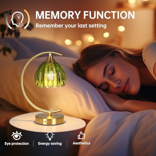 Shenmoyl Set of 2 Tulip Table Lamp, 5200mAh Cordless Touch Control Table Lamp with 3 Color Temps & Stepless Dimming, Rechargeable Battery Table Lamp for Living Room, Bedroom, Office(Green Tulip)