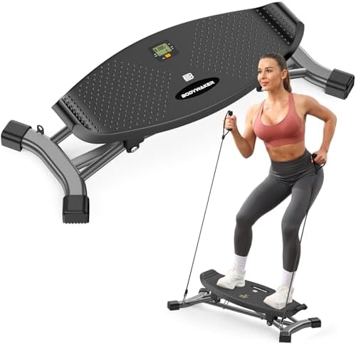Balance Board for Full Body Workout, Wobble Board with LCD Monitor & Resistance Bands, 300 lbs Capacity Portable Rocker Board for Home Gym, Cardio, Core & Leg Training