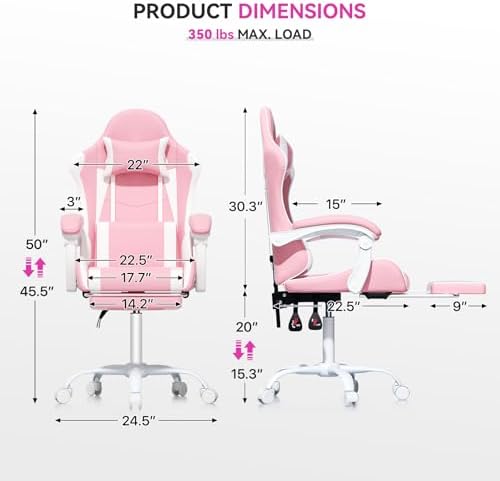 Gaming Chair, Racing Style Computer Gamer Chair, Pink/White
