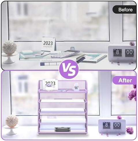 2 Pack 5-Tier Purple Desk Organizer with Handle Mesh Desk File/Paper Organizer Letter Tray for Office, School and Home Easy Installation Purple Office Supplies