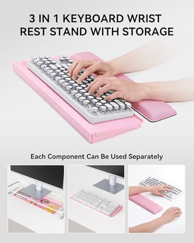 Computer Keyboard Stand with Storage Box, Keyboard Riser with Wrist Rest