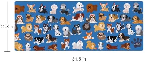Cute Dog & Puppy XL Gaming Mouse Mat - 31.5 x 11.8 Inch Extended Long, Thin Desk Pad for Keyboard Mice
