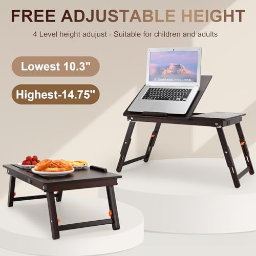 Nnewvante Laptop Desk, Height & Angle Adjustable Lap Desk, Black Walnut