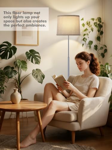 60" Modern Floor Lamp with Linen Shade, 3 Color LED Bulb & Foot Switch